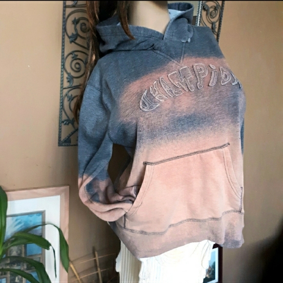 Champion Tops Bleached Champion Hoodie Gray Orange Raised Logo M